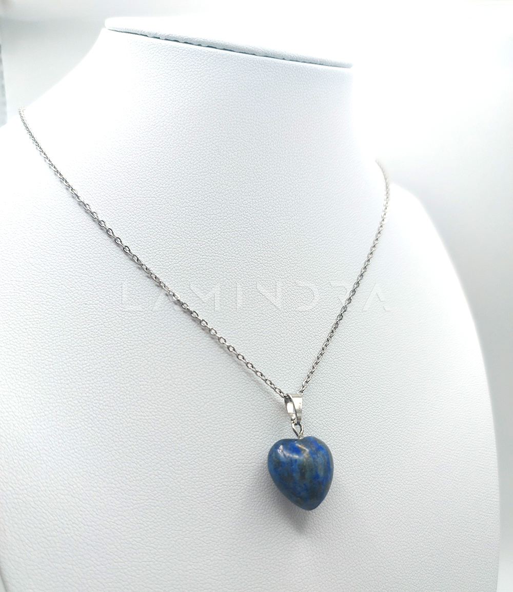 Nyakláncok, kézműves ékszerek: NYA032, Nemesacél nyaklánc, Lápisz Lazuli szív ásvány medállal